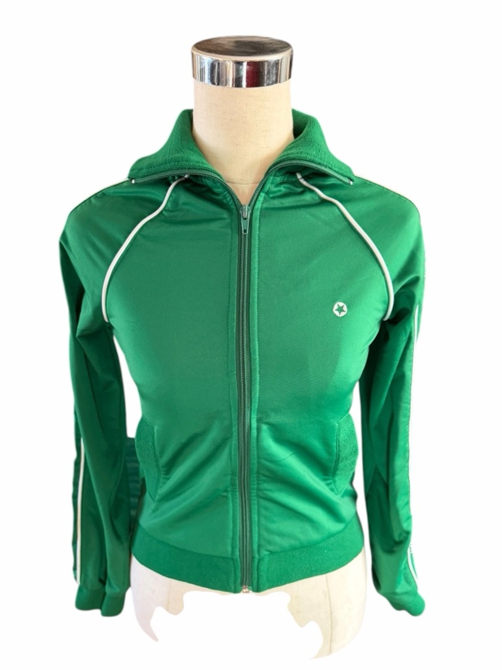 Wet Seal Extra Small Green And White Long Sleeve Track Jacket  “24/7” down arms